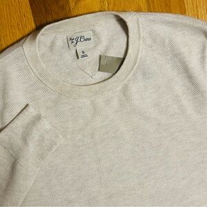 J. Crew Mens Small Cotton Piqué-stitch Crewneck Sweater in Heather Natural NWT